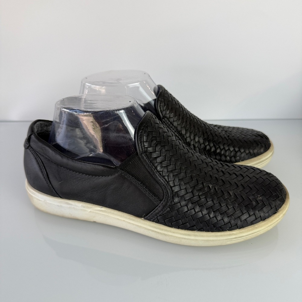 ECCO Soft 7 Woven Slip On Sneakers Womens 38 7-7.5 Black Leather 470113-01001